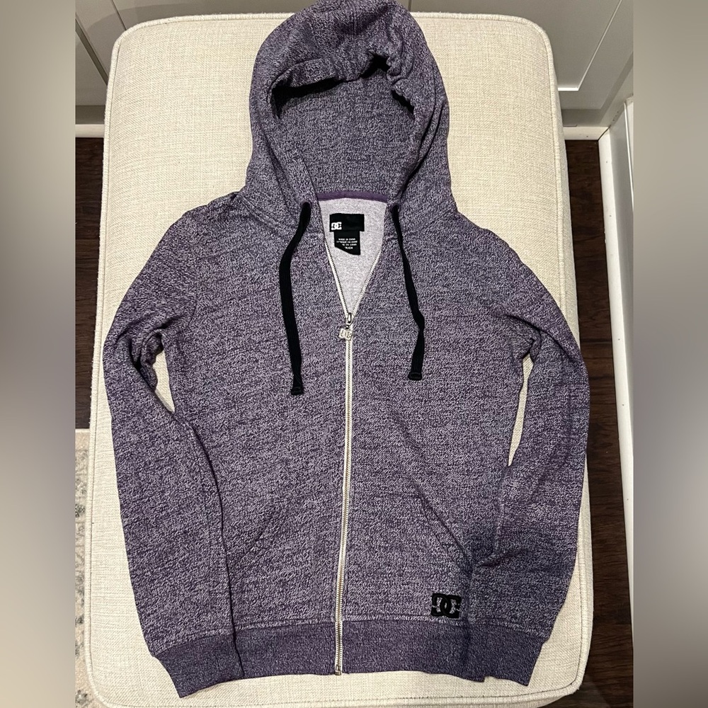 DC Hoodie Sweatshirt Women's Long Sleeve Fleece Knit Full Zip Purple Size Small